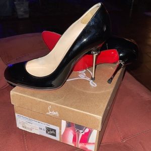 (Non-slip) Christian Louboutin Mam Desprez 100 Black Patent Round Toe Pump